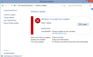 Windows 10 Failed to Install due to Error Code 80240020