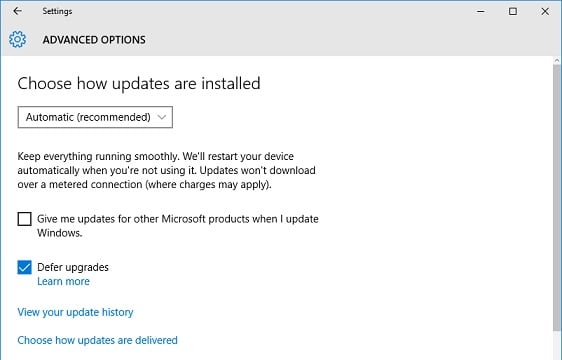 Defer upgrades Windows 10