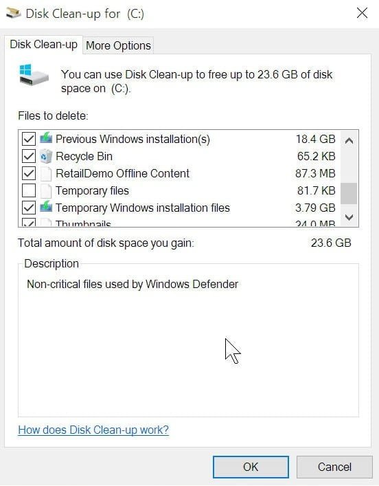 Disk cleanup old Windows files
