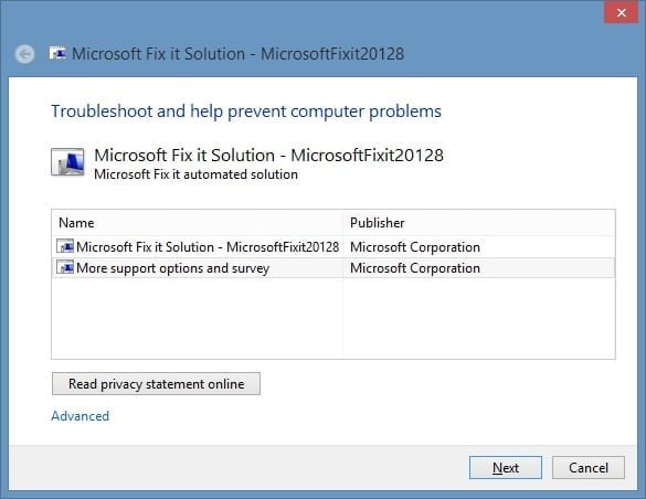 Microsoft Fixit 20128