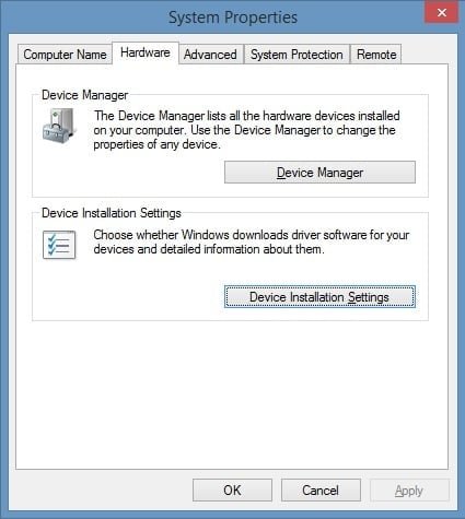 Windows 10 Device Installation Settings