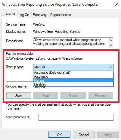 Windows 10 Error Reporting Service