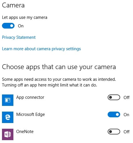 Windows 10 Privacy Camera Settings