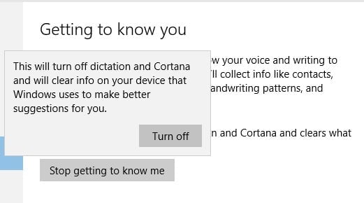 Windows 10 Privacy Typing Settings